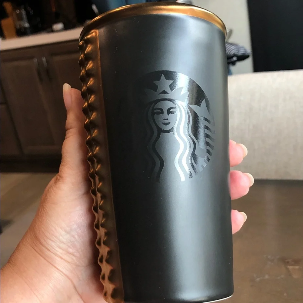 2105 Starbucks Matte Black & Gold Accent Ceramic Travel Tumbler